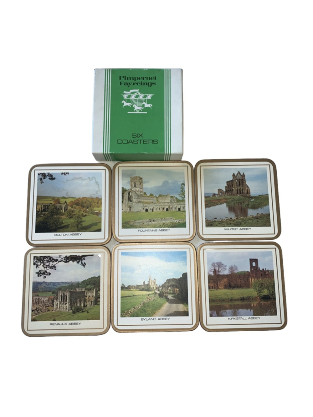 Vintage Pimpernel Fayreings Coasters Set of 6 Yorkshire Abbeys cork back